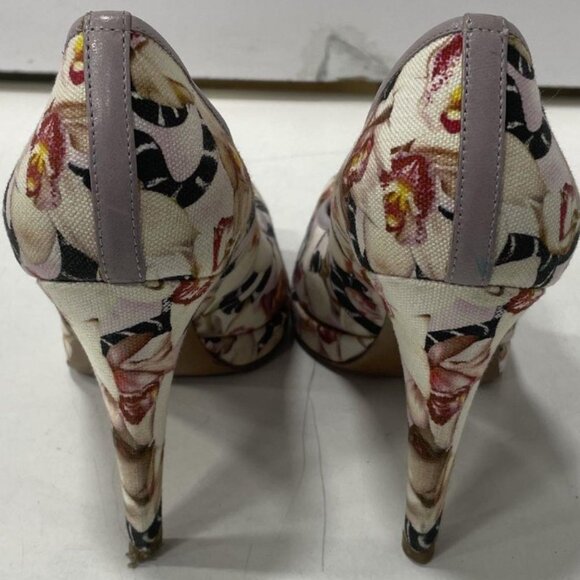 Sergio Rossi Multicolor Floral Print Peep-Toe Heels | Size 38½ (US 7.5) - Picture 6 of 9